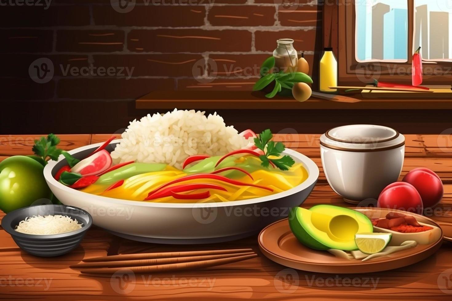 Colômbia Comida em a mesa 3d render ai foto