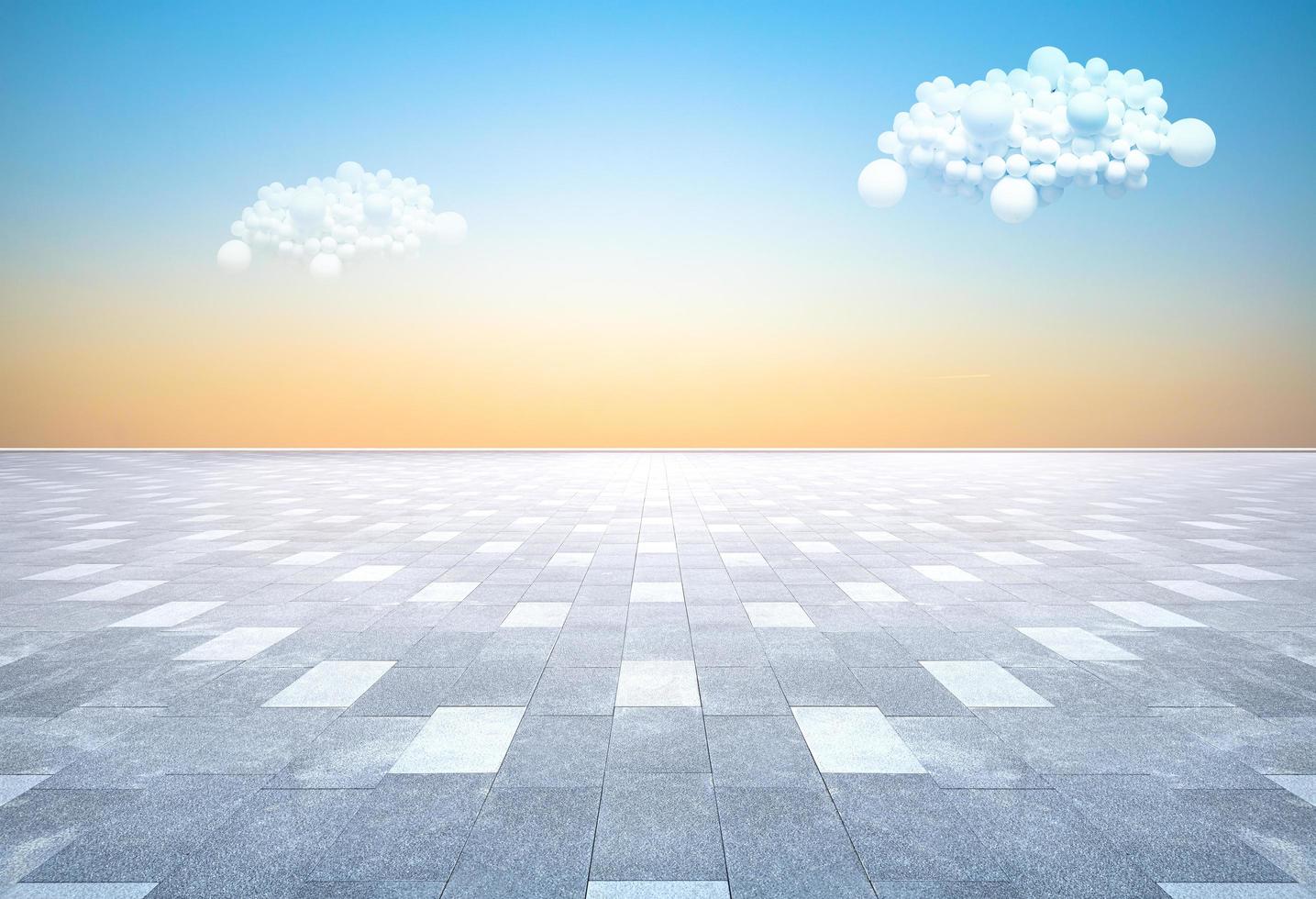 esvaziar quadrado tijolo quadrado e lindo céu fundo com balão nuvens, adequado para carro publicidade fundo. foto