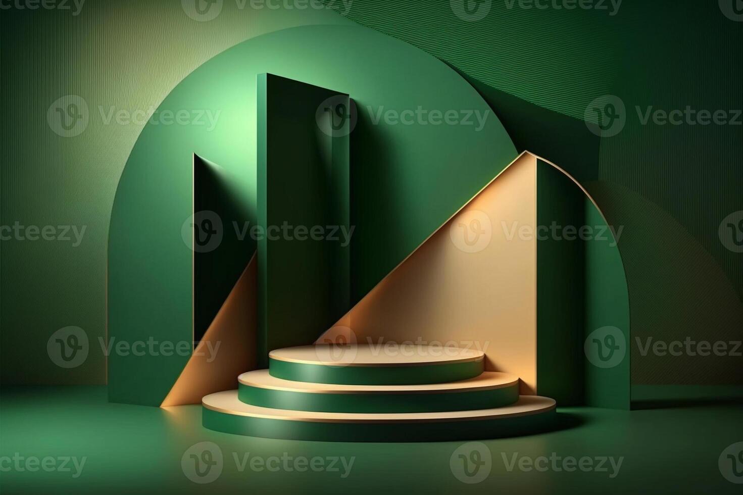 elegante esmeralda verde e creme laranja exibição pódio fundo modelo com geométrico estrutura. generativo ai. foto