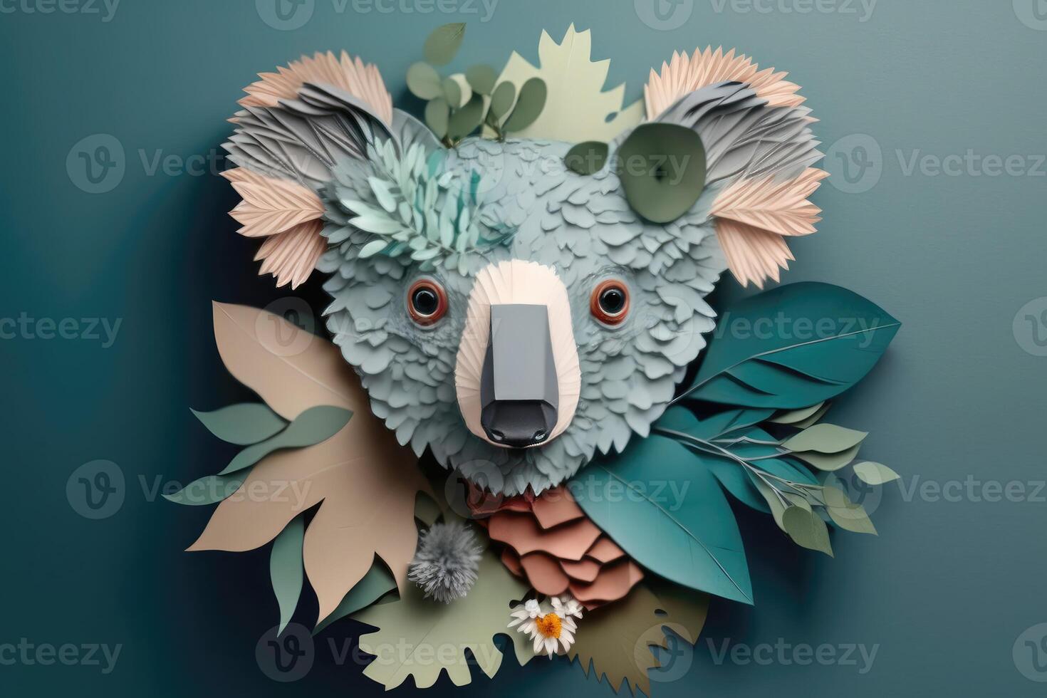 papel arte coala face com floral. ai gerado foto