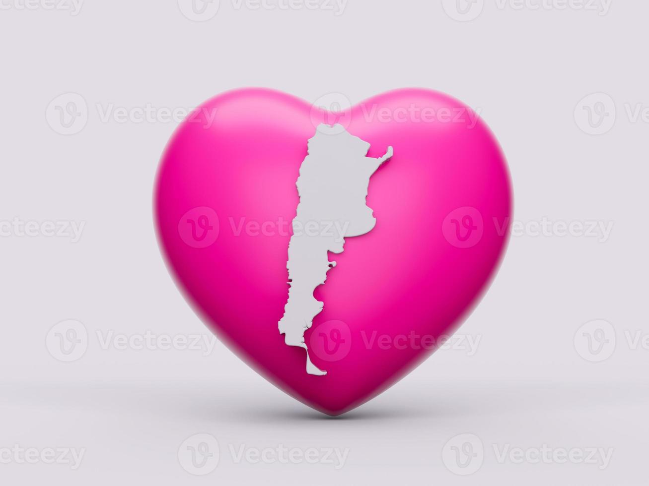 3d Rosa coração com 3d branco mapa do Argentina isolado em branco fundo, 3d ilustração foto