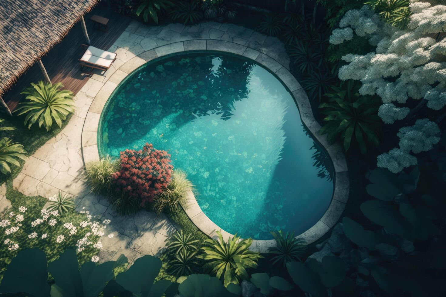 azul piscina em tropical ilha. ilustração ai generativo foto
