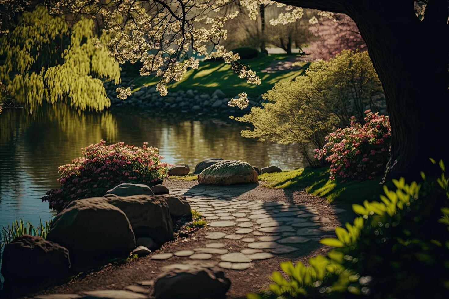 uma lindo colorida Primavera natural panorama. ilustração ai generativo foto