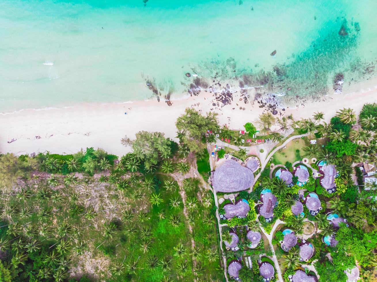 vista aérea linda praia e mar com coqueiro foto