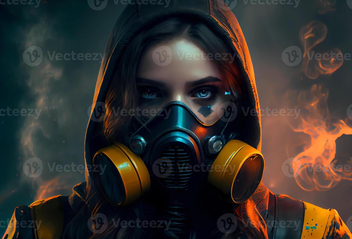 menina dentro uma gás mascarar. gás ataque proteção. mau poluído ar. ai gerado foto