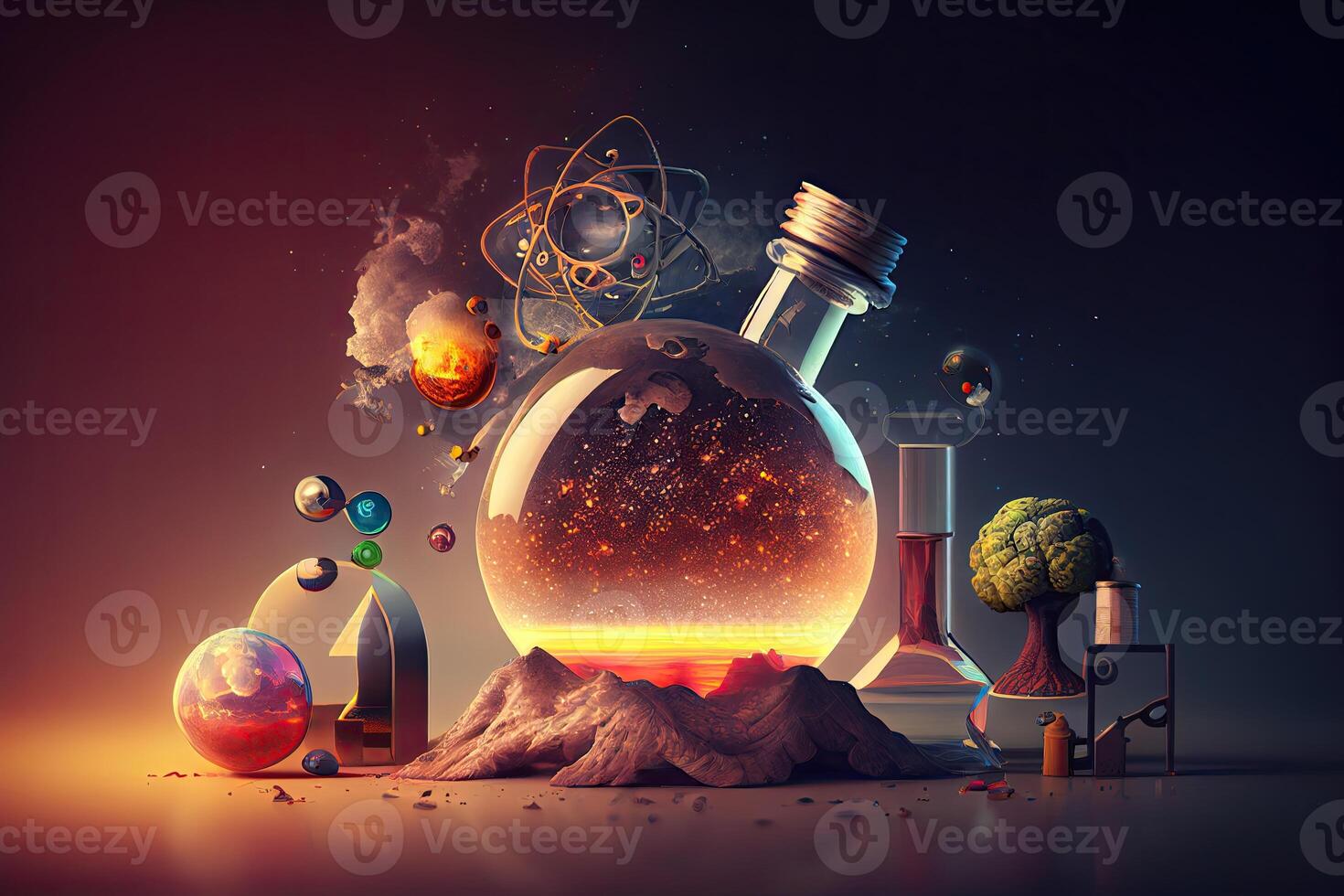 Ciência fundo ilustração, científico Projeto. frascos, vidro e química, física elementos. generativo ai foto