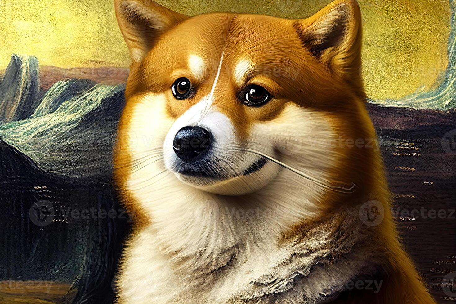 doge meme engraçado retrato face do cachorro fechar-se clássico arte Projeto generativo ai foto