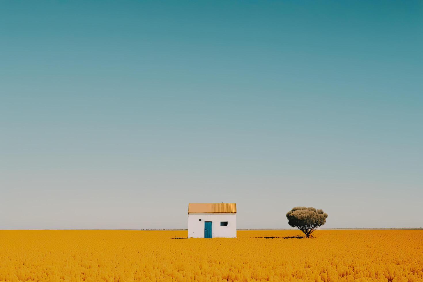 solitário casa dentro a deserto com uma árvore. ilustração ai generativo foto