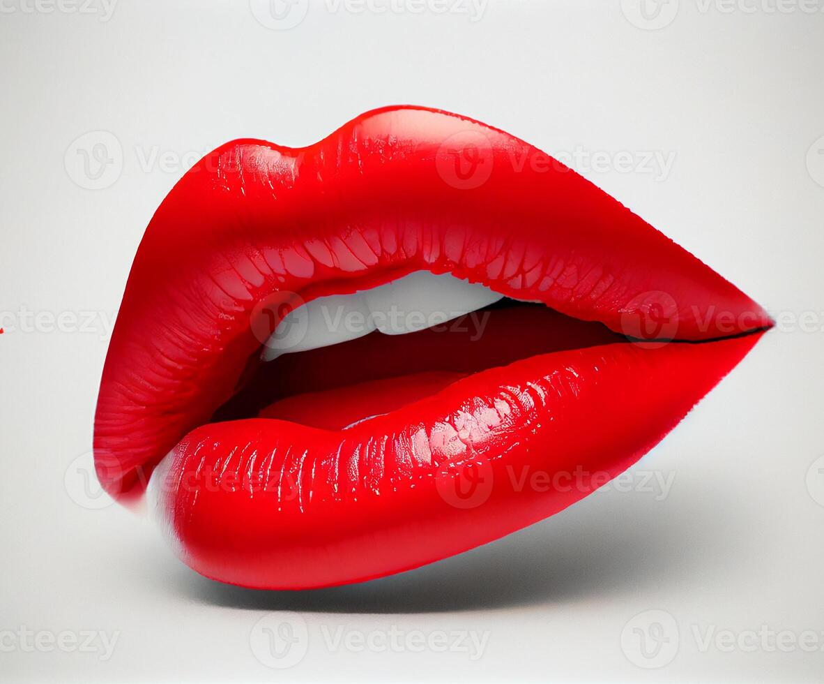 mulheres lábios com vermelho batom em uma branco fundo. ai gerado foto