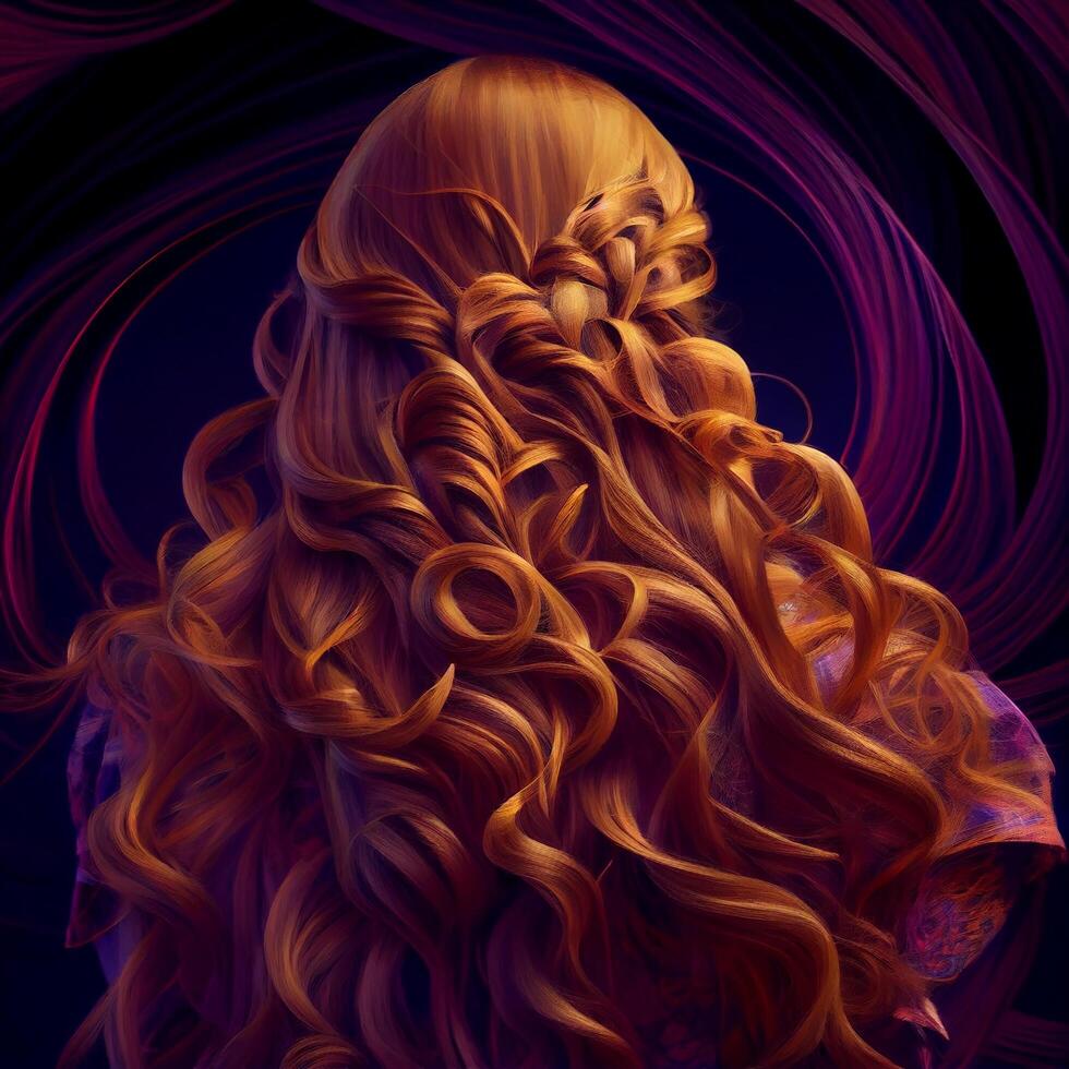 lindo grandes encaracolado cabelo fundo. ilustração generativo ai foto