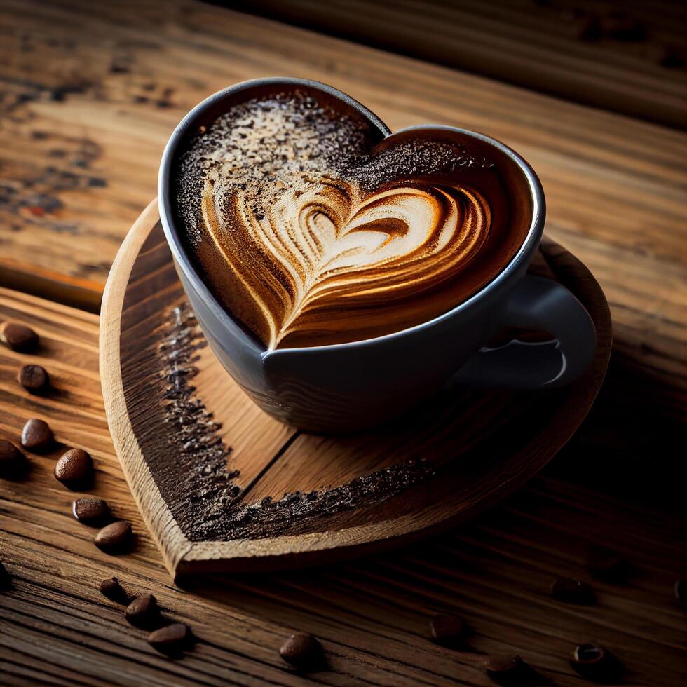 Castanho coração forma café. generativo ai foto