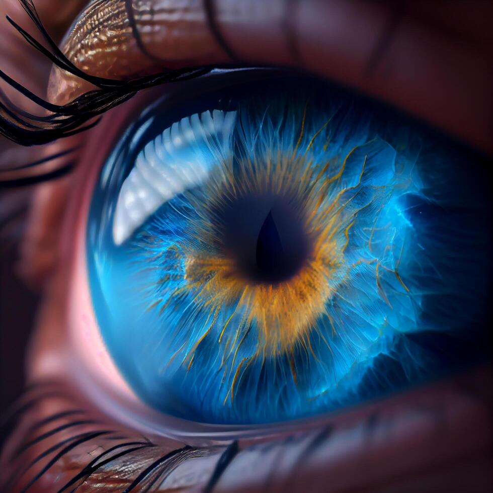 lindo grande azul olhos macro. ilustração generativo ai foto