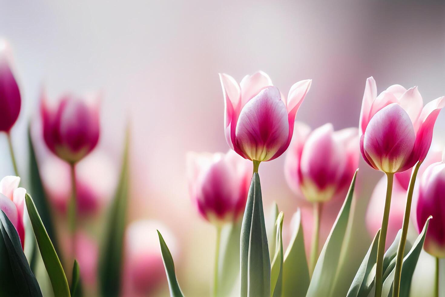 natural Primavera luz Rosa tulipas em verde. ilustração generativo ai foto