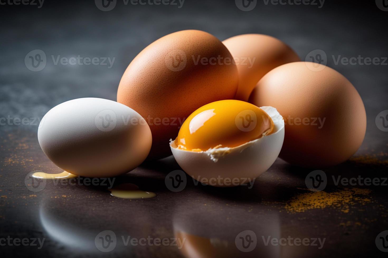 frango ovos, Castanho e branco ovos em uma mesa. ovos pronto para estar usava com farinha e trigo dentro receita em a mesa. tipos do ovos usava dentro bolo preparação e vários receitas. foto