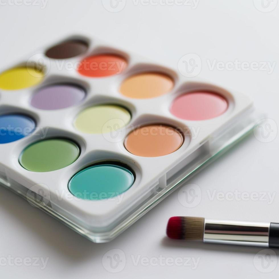 macro imagem do Maquiagem paleta ou cor paleta. paletas grupo diferente tons junto. foto