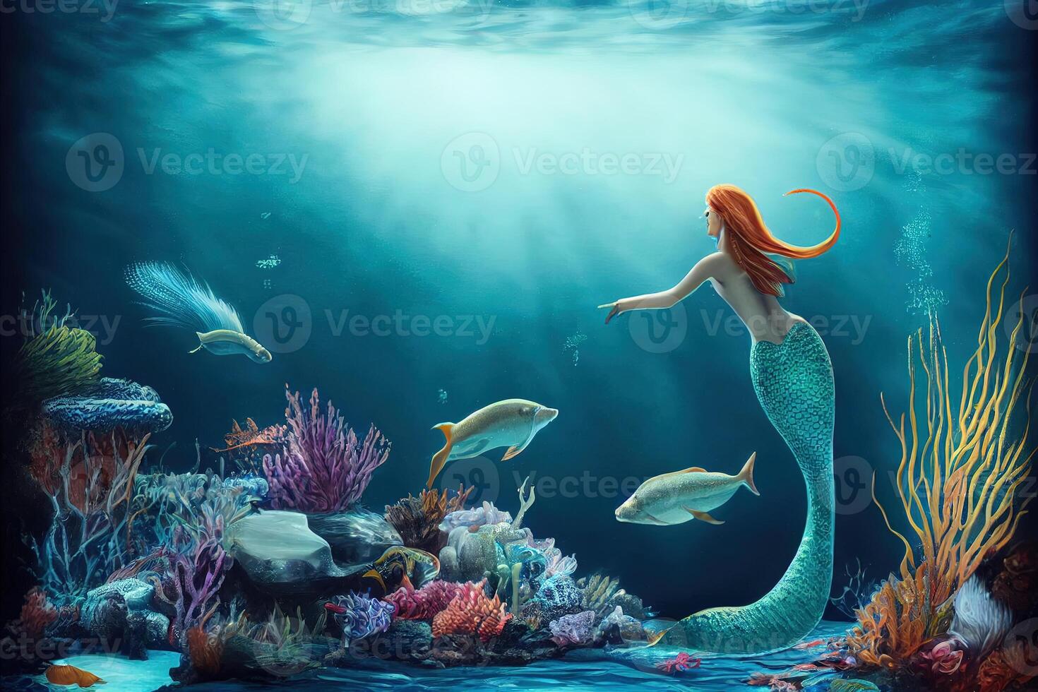 ilustração do uma embaixo da agua lindo sereia foto