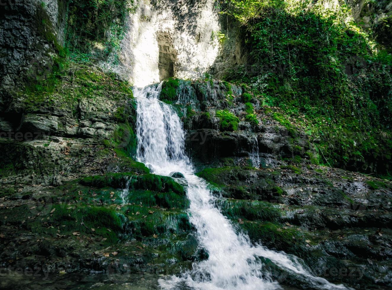 pequena cachoeira e musgo foto