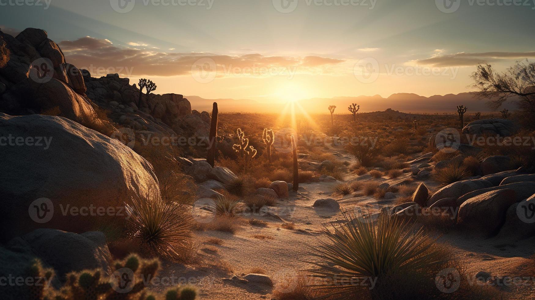 pôr do sol dentro Joshua árvore nacional parque, Califórnia, Unidos estados foto