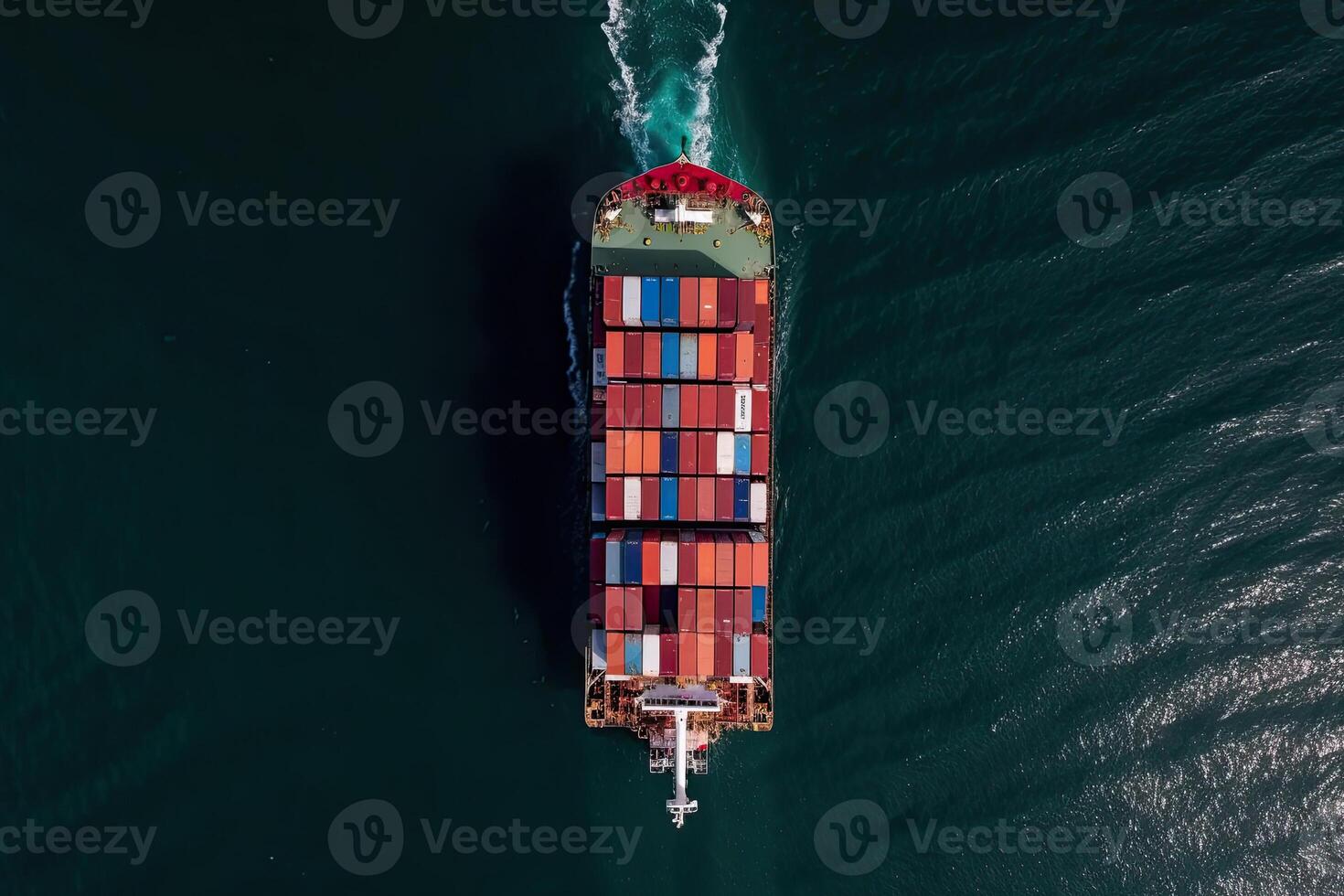 recipiente navio carregando recipiente dentro mar, aéreo visualizar. carga marítimo enviar. logístico conceito. criada com generativo ai foto