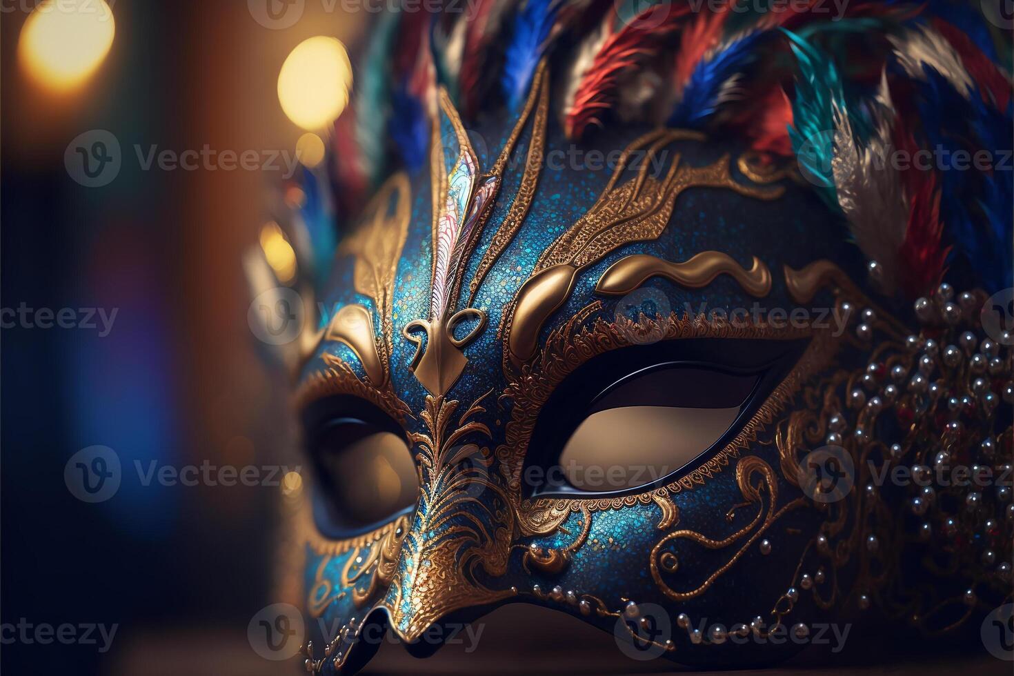 veneziano carnaval mascarar com penas, generativo ai. foto