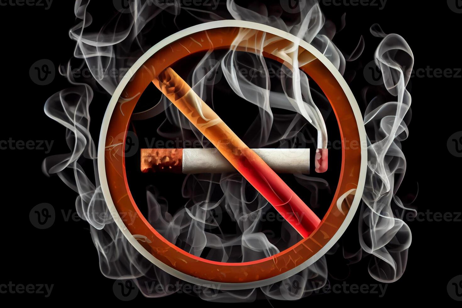 Pare sinal de fumar, símbolo não fumar placa com uma cruzado Fora cigarro ilustração generativo ai foto