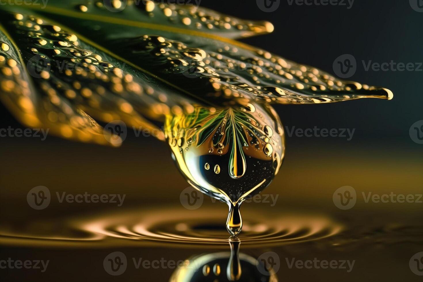 verde folha e dourado solta cbd cannabis óleo ilustração generativo ai foto