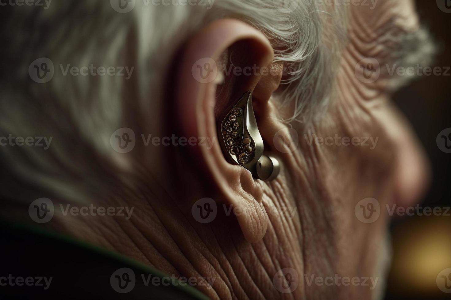 surdo orelha avô com audição ajuda ilustração generativo uma foto