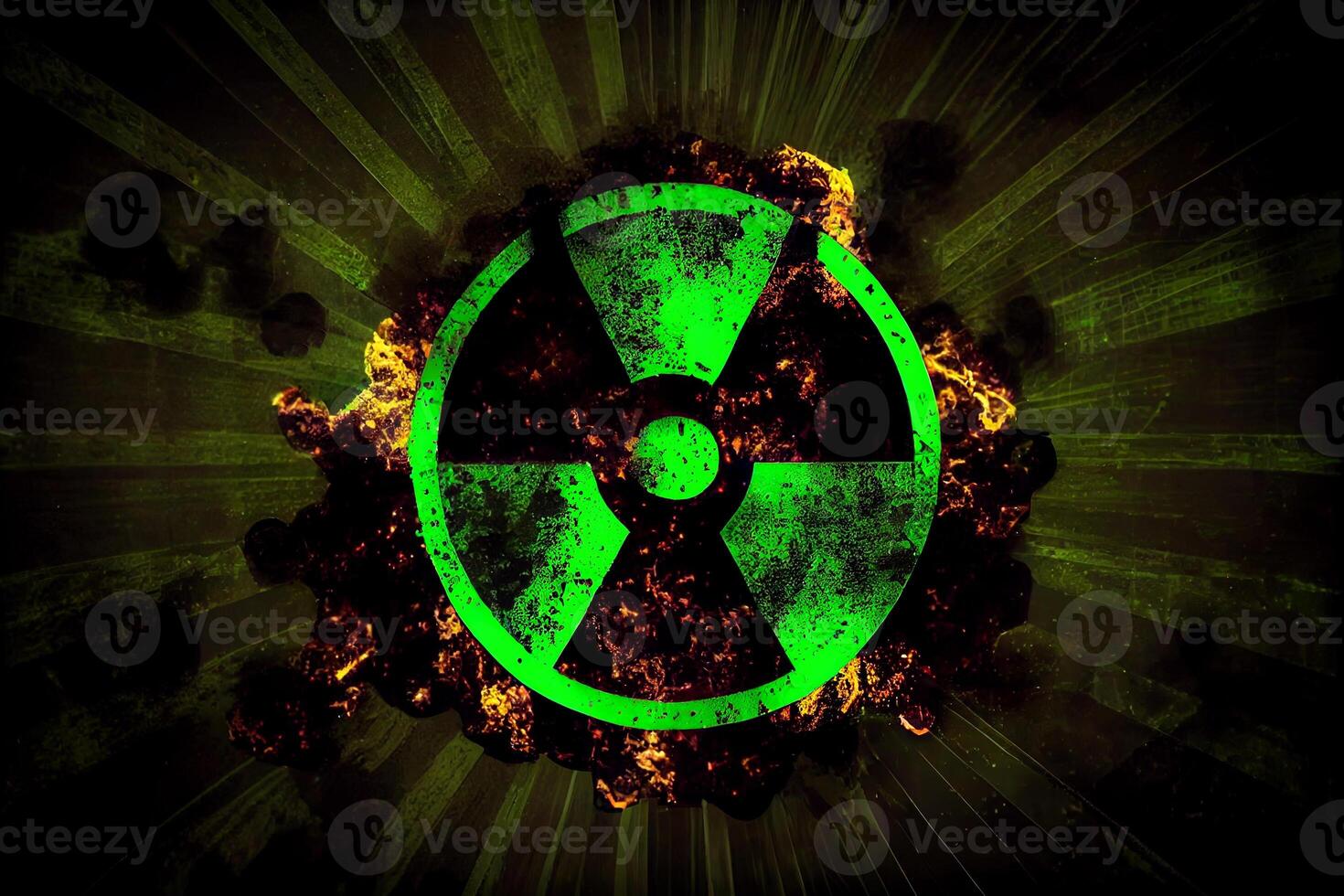 verde nuclear ameaça radiação placa ilustração generativo ai foto