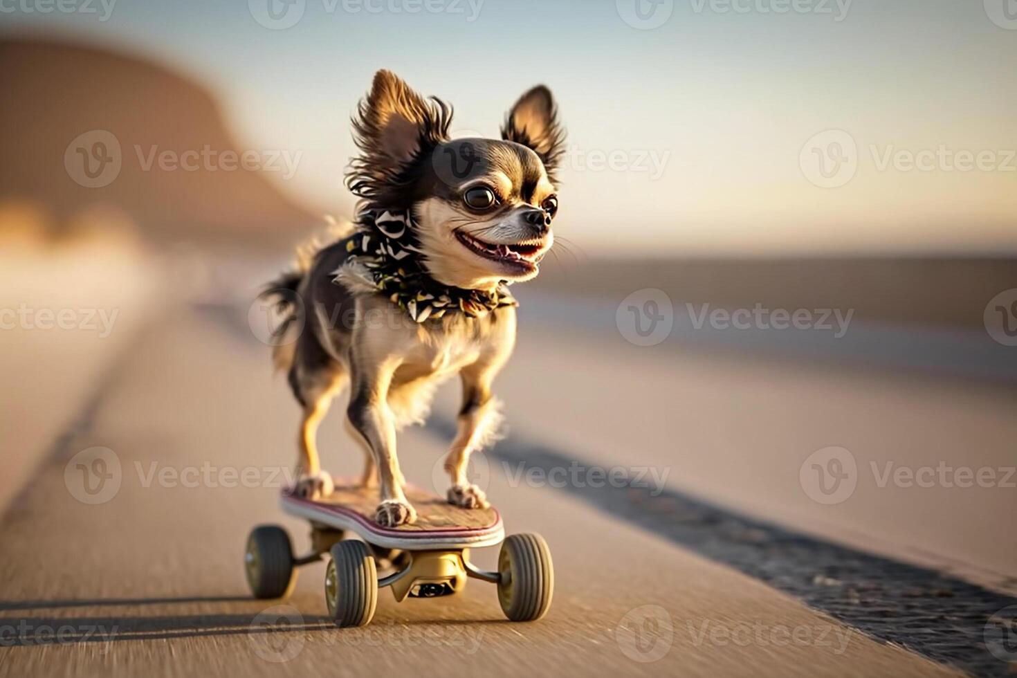 engraçado animal chihuahua cachorro em uma gerador de skate ai foto