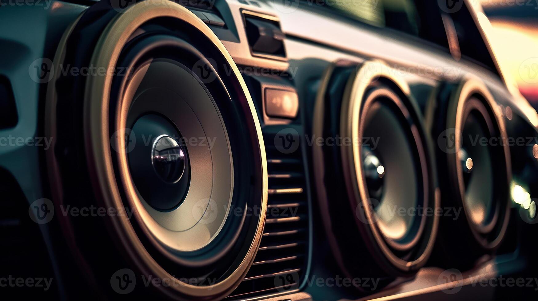 carro audio sistema caixas de som, graves música dentro a carro generativo ai foto