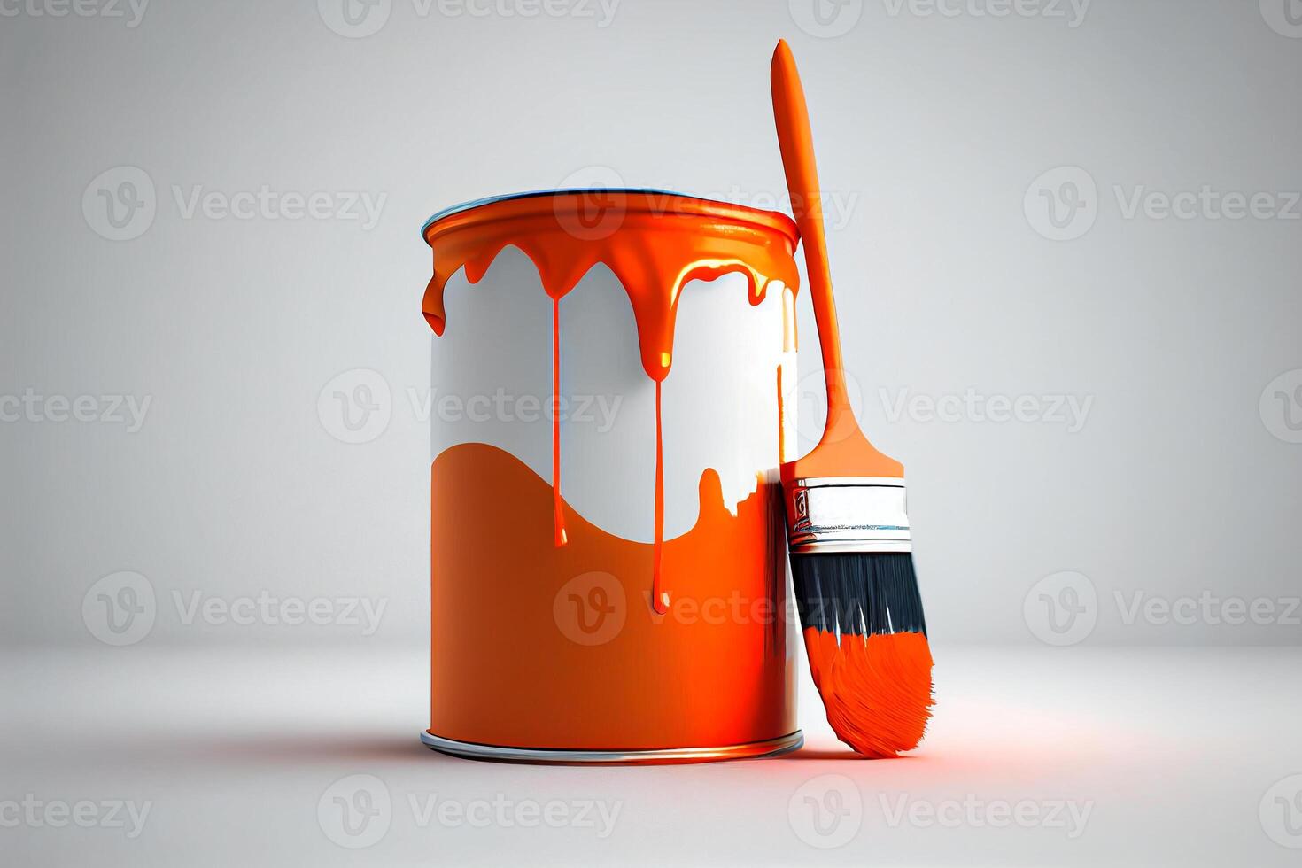 laranja pintura e escova dentro uma branco quarto para pintura a paredes ilustração generativo ai foto