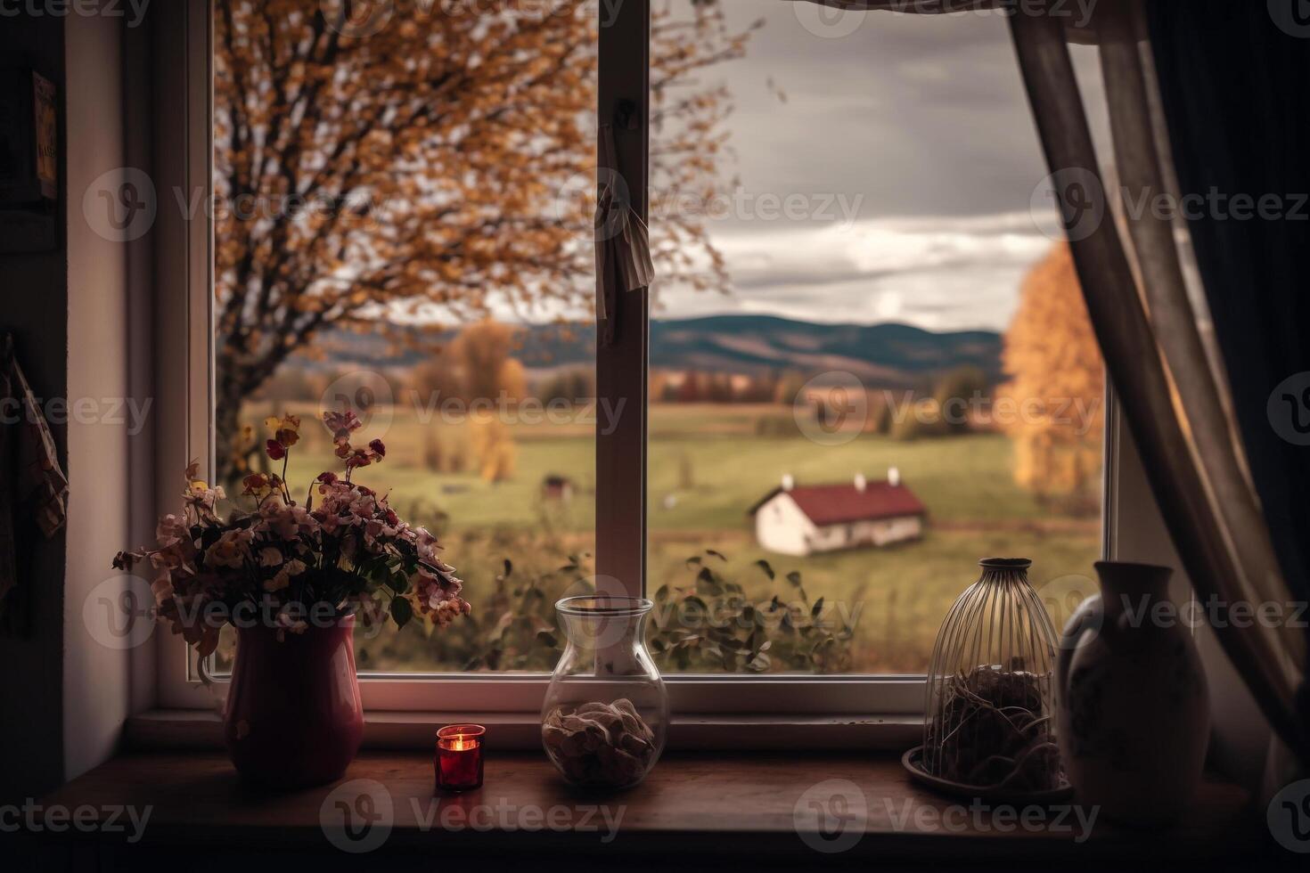 Visão a partir de a janela em a outono panorama generativo ai foto