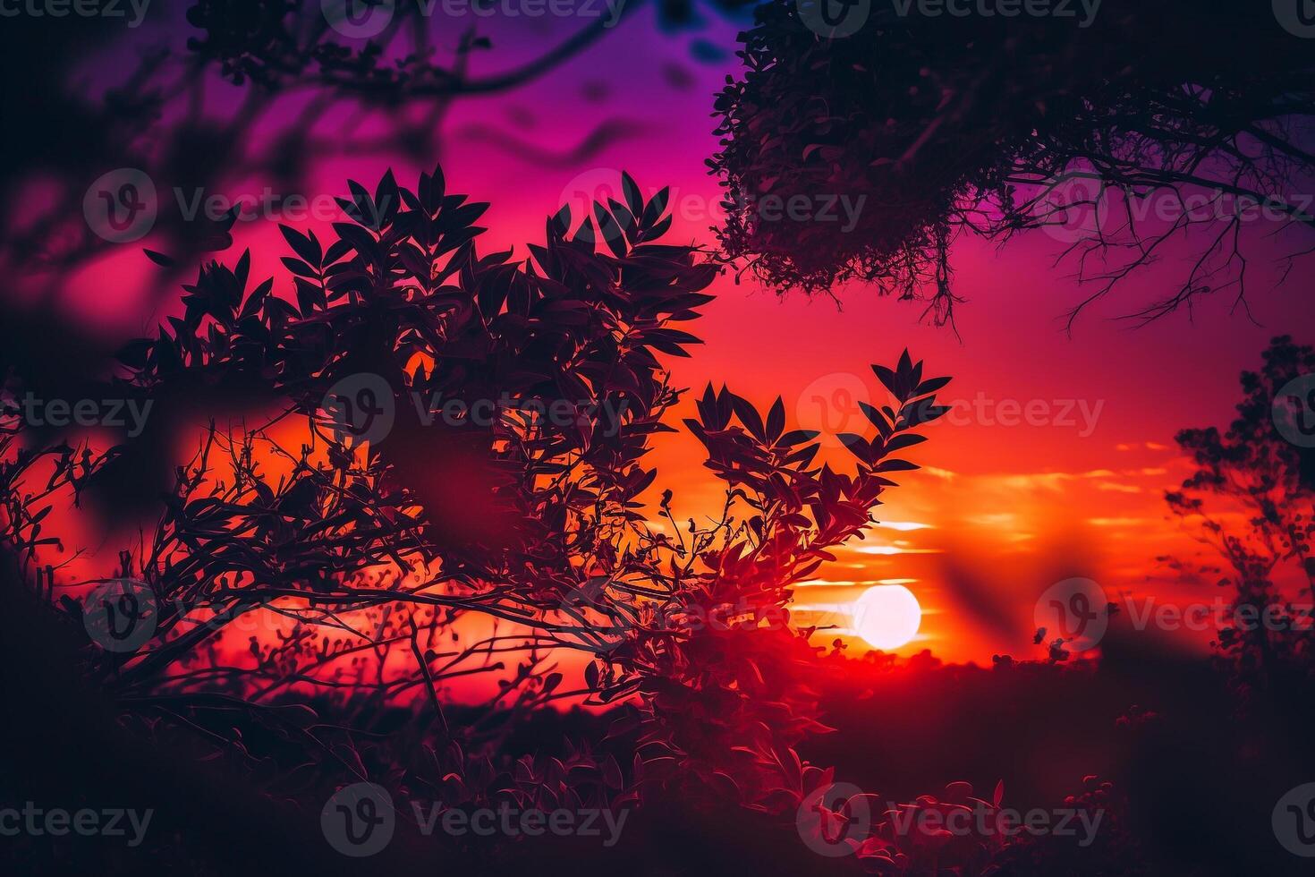 deserto vermelho carmesim pôr do sol, quente paisagem noturna generativo ai foto