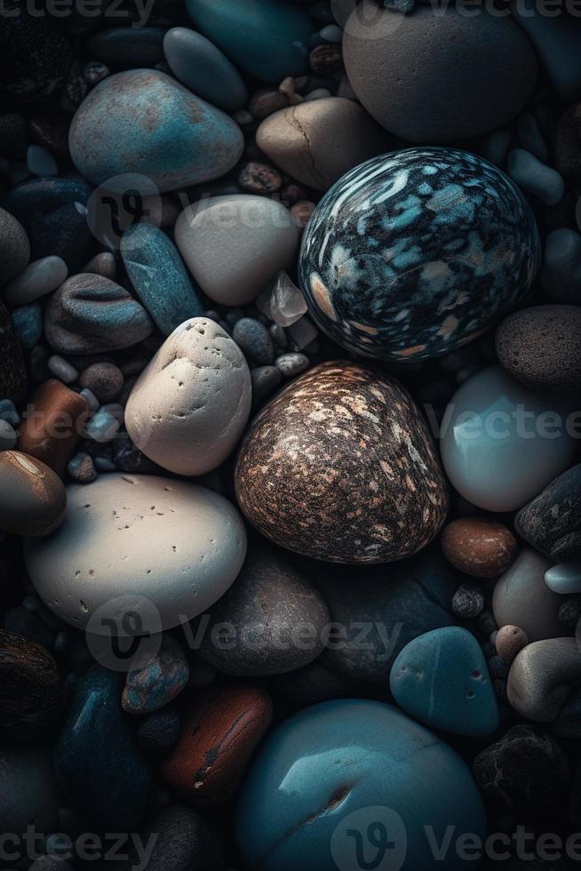 seixo pedras em a de praia - suave foco com vintage filtro foto