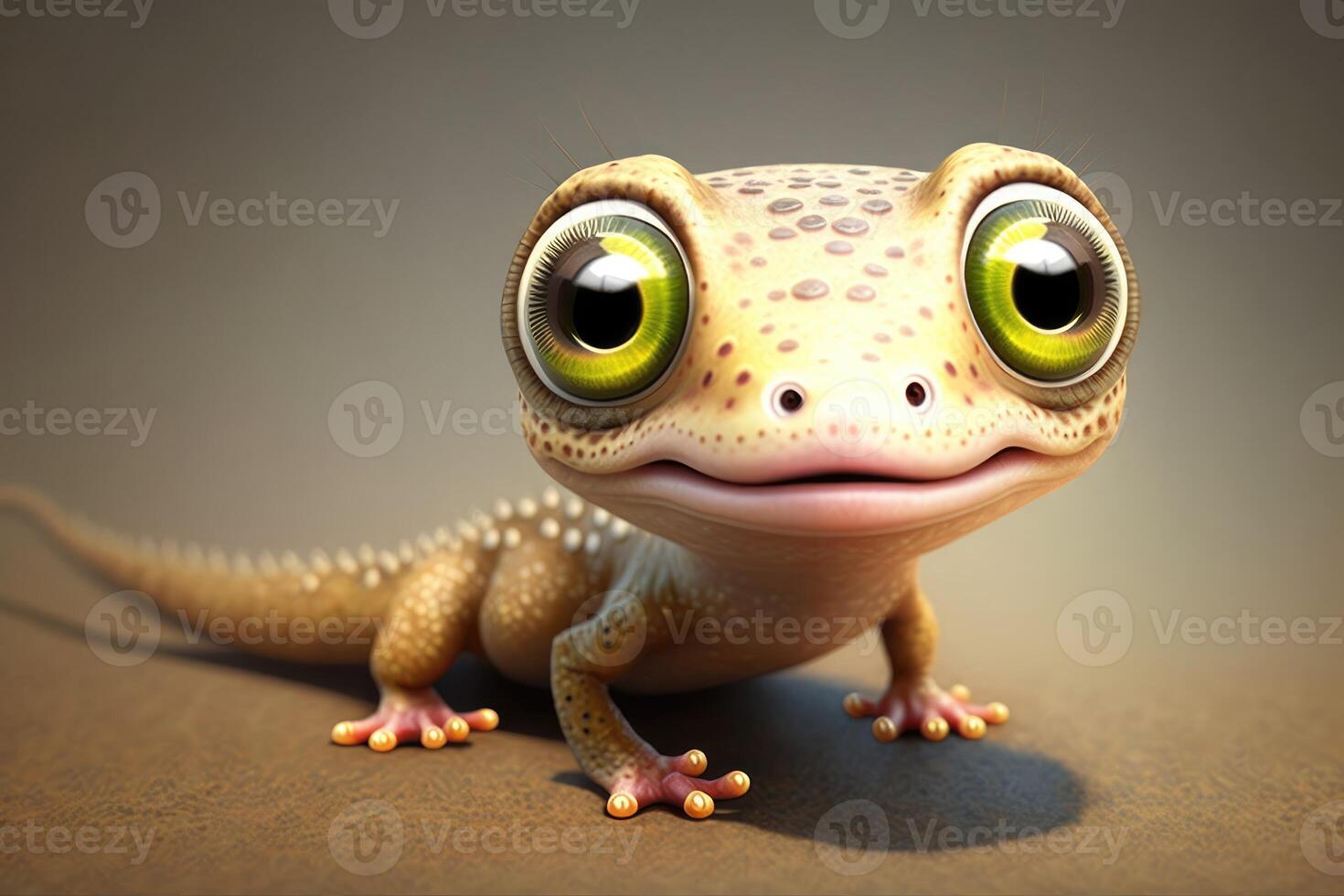 ai gerado 3d fofa sorrir pequeno lagarto kawaii personagem. realista lagarto com grande olhos. foto