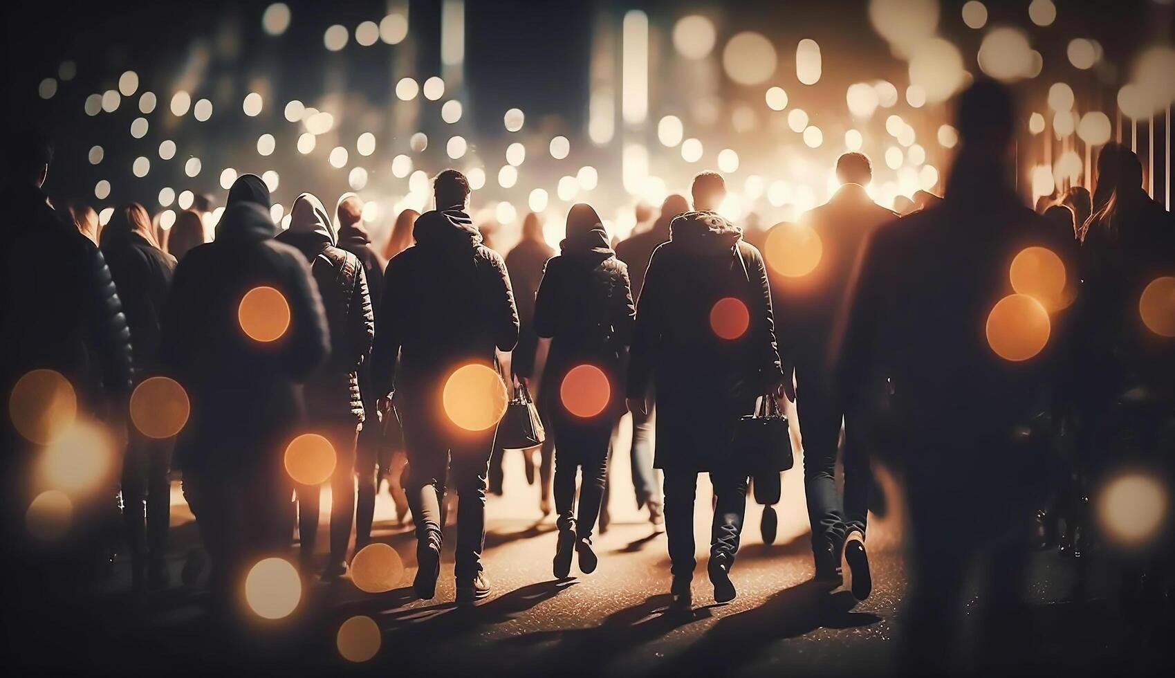 multidão do pessoas caminhando dentro a rua com suave bokeh, velozes comovente dentro cidade, generativo ai foto