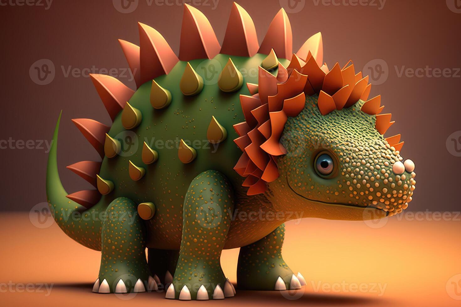 ai gerado 3d fofa estegossauro desenho animado. uma grupo do primitivo réptil dinossauros a partir de a jurássico período. foto