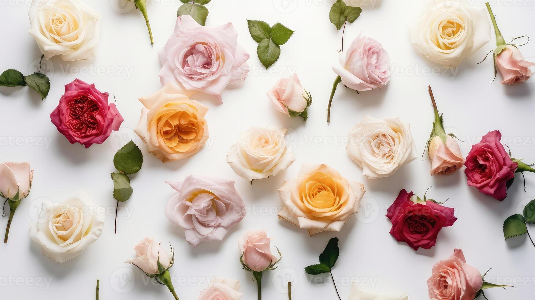 lindo Primavera ranúnculo flores em cinzento pedra mesa. floral fronteira. pastel cor. cumprimento cartão para dia dos namorados ou mulher dia. criada com generativo ai. foto