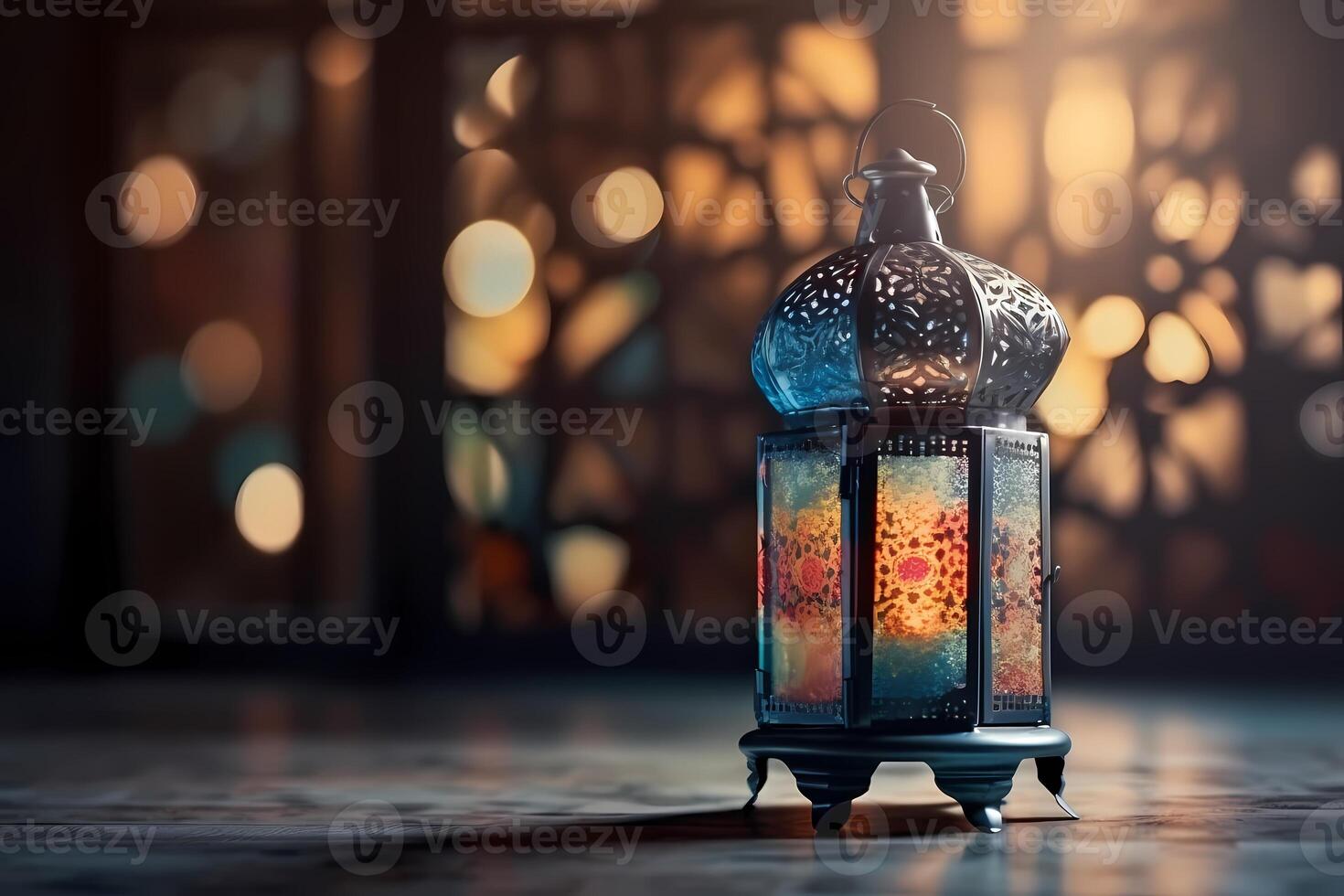 Ramadã kareem islâmico saudações Projeto fundo com lindo bokeh efeito. ai gerado foto