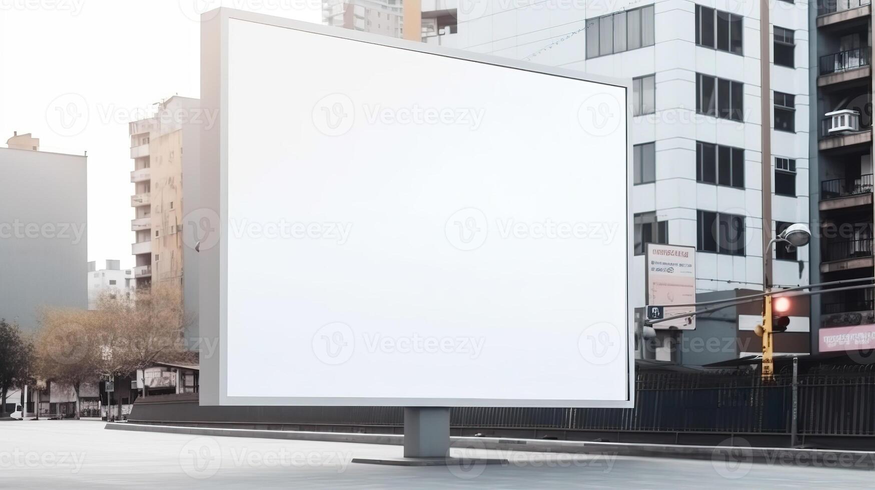 generativo ai, realista rua grande Painel publicitário zombar acima em branco para apresentação anúncio. ao ar livre placa em branco dentro a futurista cidade, o negócio conceito foto