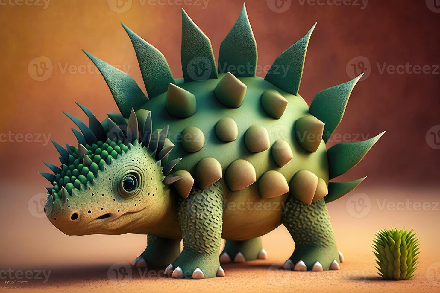 ai gerado 3d fofa estegossauro desenho animado. uma grupo do primitivo réptil dinossauros a partir de a jurássico período. foto