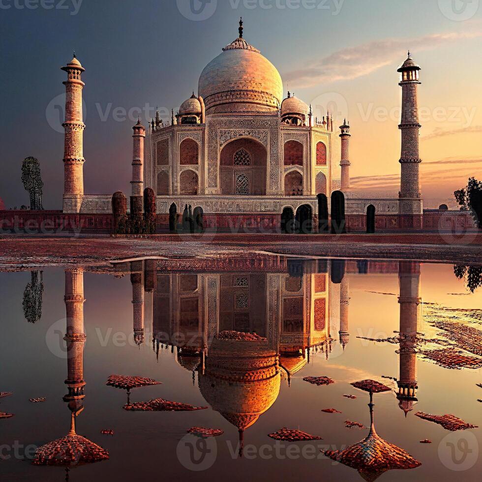 lindo, pintura do taj Mahal, Sete maravilhas do mundo Bravo cachorro com ouro cadeia rico cachorro ai generativo foto
