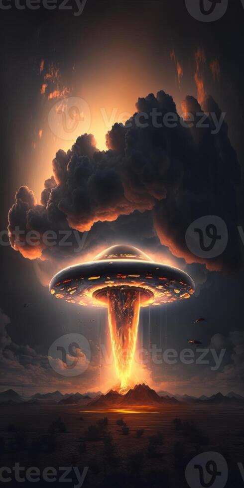 fundido UFO queda a partir de a céu imagem generativo ai foto