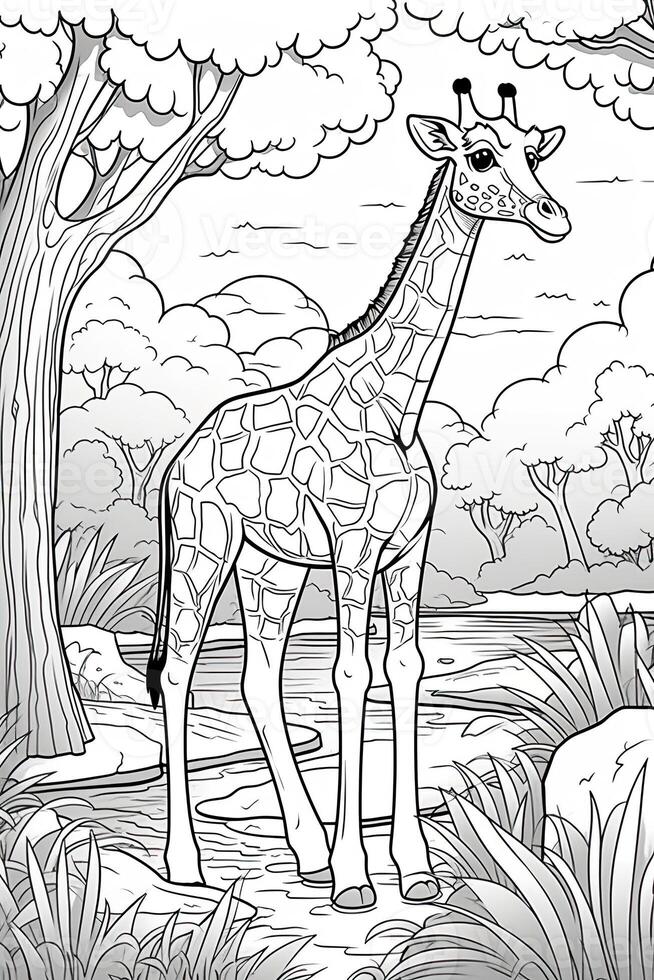 linha arte Projeto do abstrato girafa para crianças coloração livro página. generativo ai foto