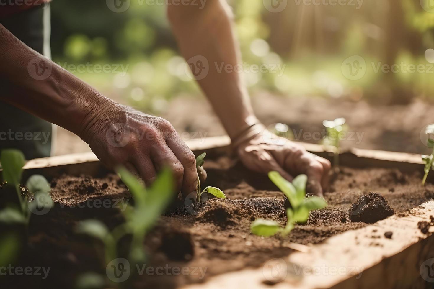 plantio árvores para uma sustentável futuro. comunidade jardim e de Meio Ambiente conservação - promovendo habitat restauração e comunidade noivado em terra dia foto