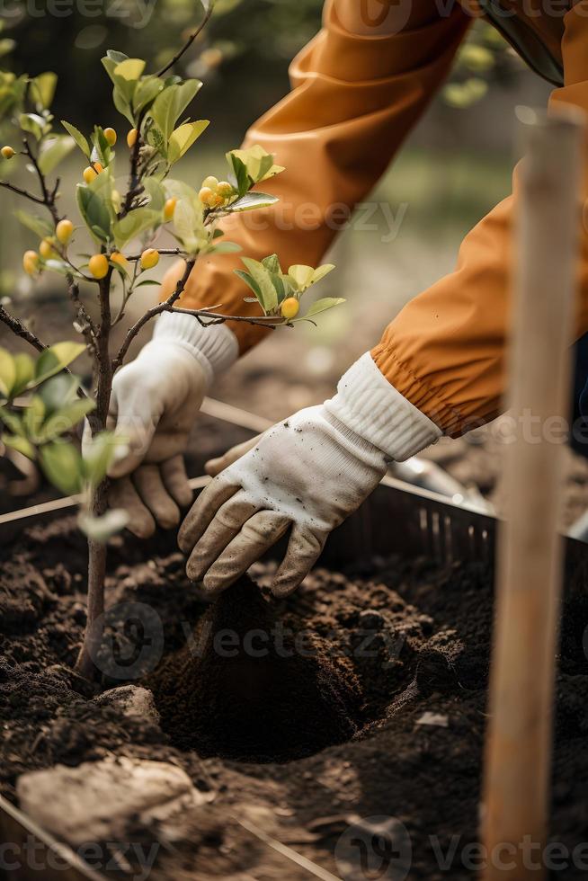 plantio árvores para uma sustentável futuro. comunidade jardim e de Meio Ambiente conservação - promovendo habitat restauração e comunidade noivado em terra dia foto