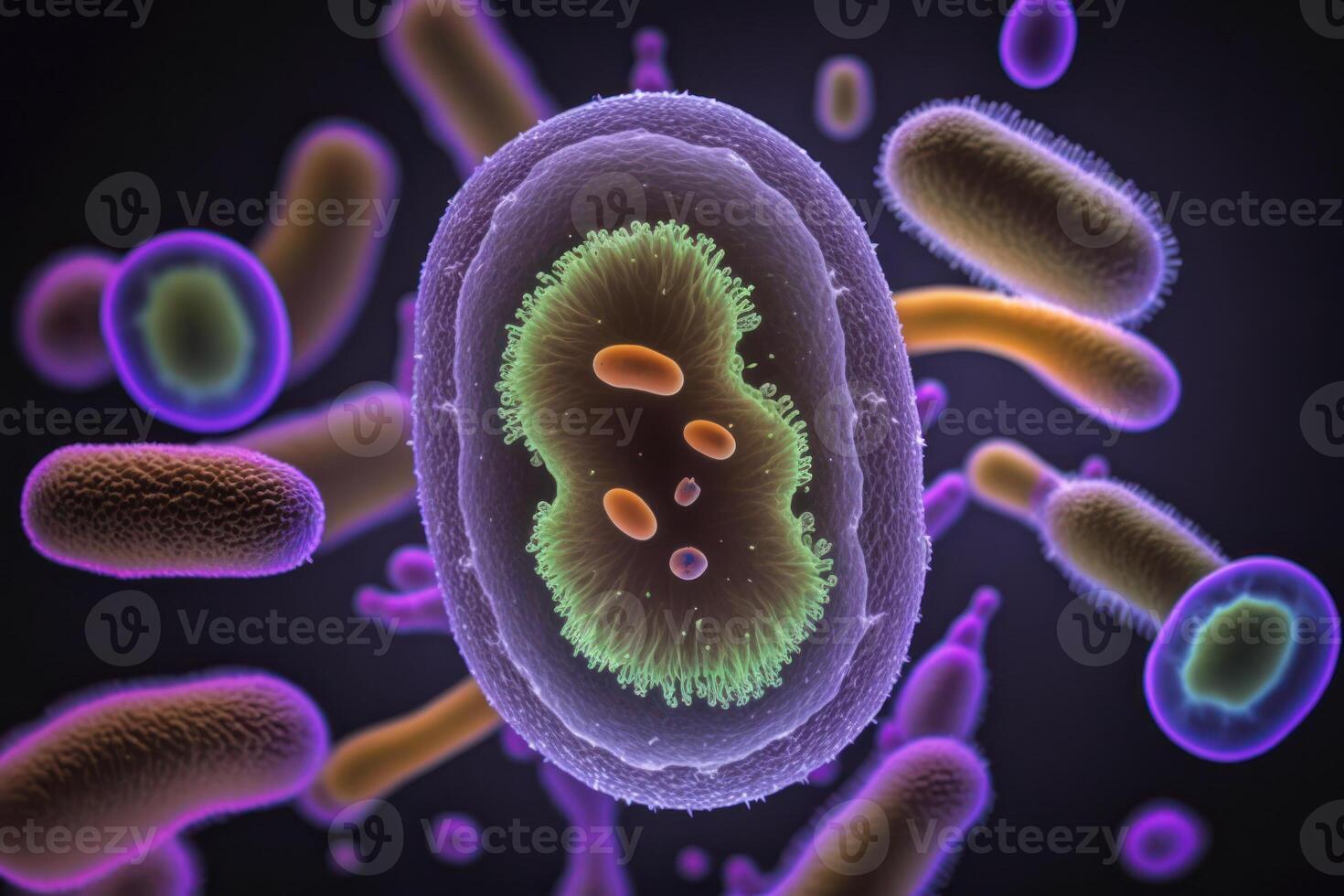 bactérias debaixo a microscópio generativo ai foto