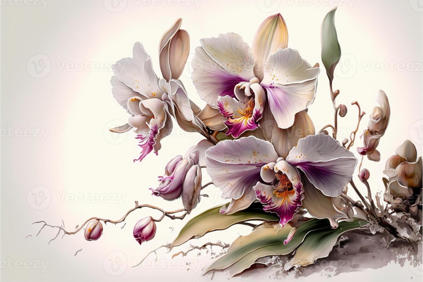 lindo orquídea pintura, branco fundo. ai digital ilustração foto