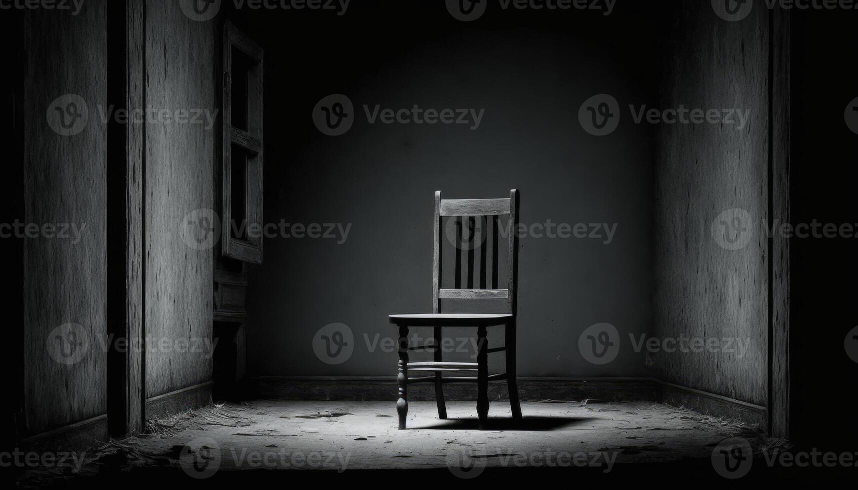 Sombrio cadeira solitário dentro a esvaziar quarto imagem generativo ai foto
