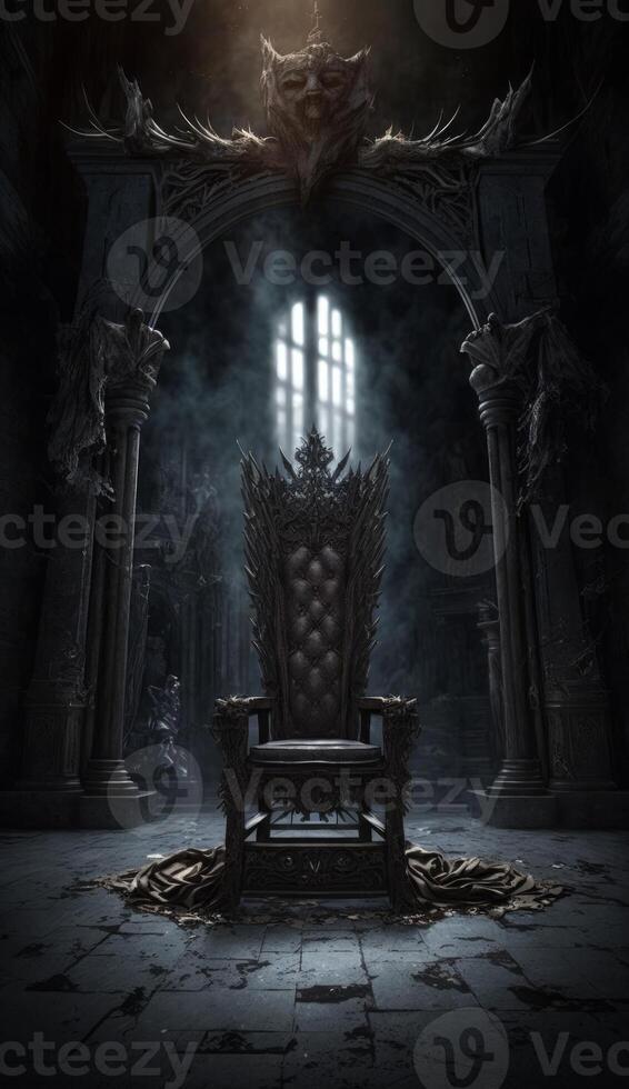 majestoso fantástico trono dentro a castelo do a Trevas generativo ai foto